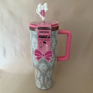 HydraPeak AGENDA Floral Pink & Gray Insulated Tumbler With Bow Straw Topper 40oz